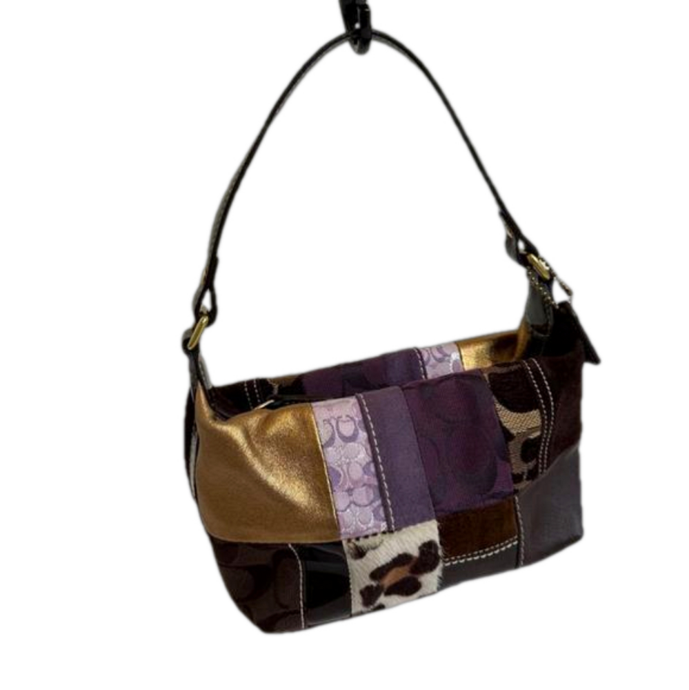 Women's Coach Small Brown and Purple Patchwork Handbag